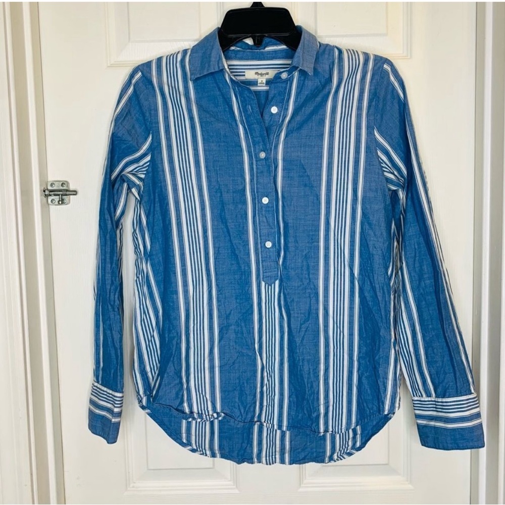 Madewell Blue Striped Button Up Top Size Small